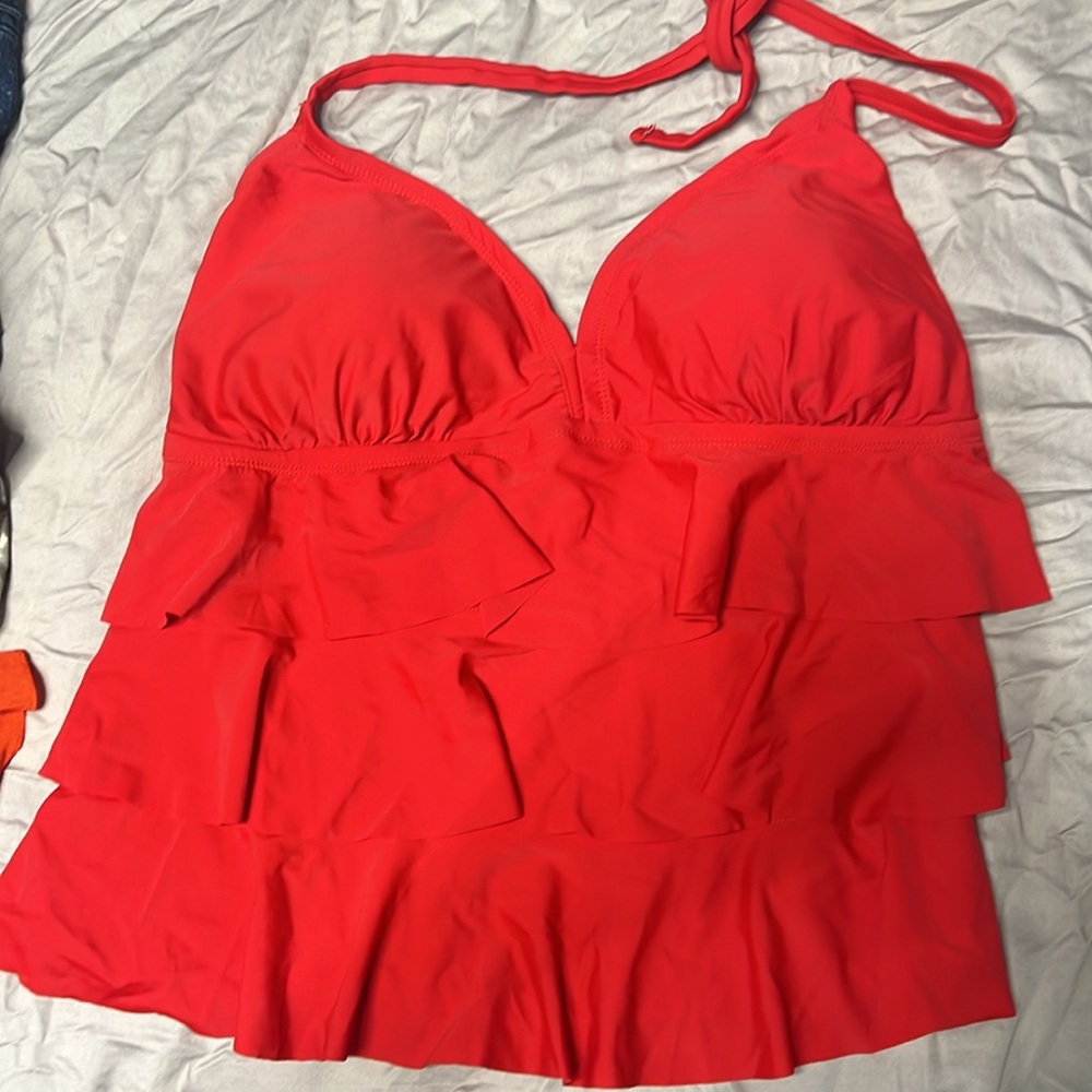Catalina Red Ruffled Tankini Swim Top